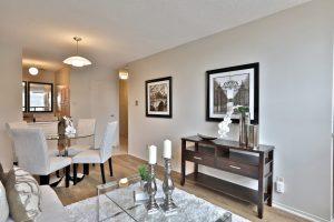 A living room with furnishings in a Villa Charities apartment for independent seniors.