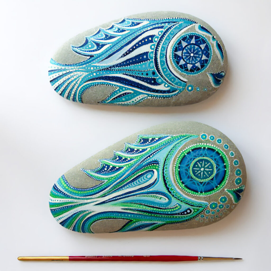 2 stones painted as fishes